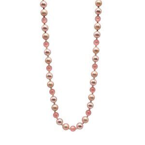 Pink Rose Gold Faux Pearl Acrylic Beaded Necklace Vintage Long 23.5 in